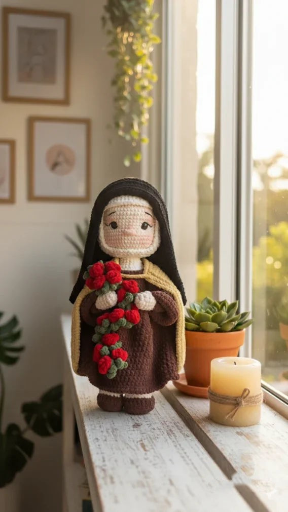 Santa Teresinha das Rosas – Amigurumi Sagrado em Crochê | Santa Arte