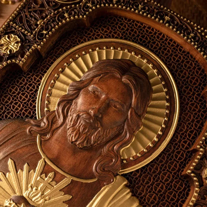 Quadro Sagrado Coração de Jesus em Madeira - Santa Arte
