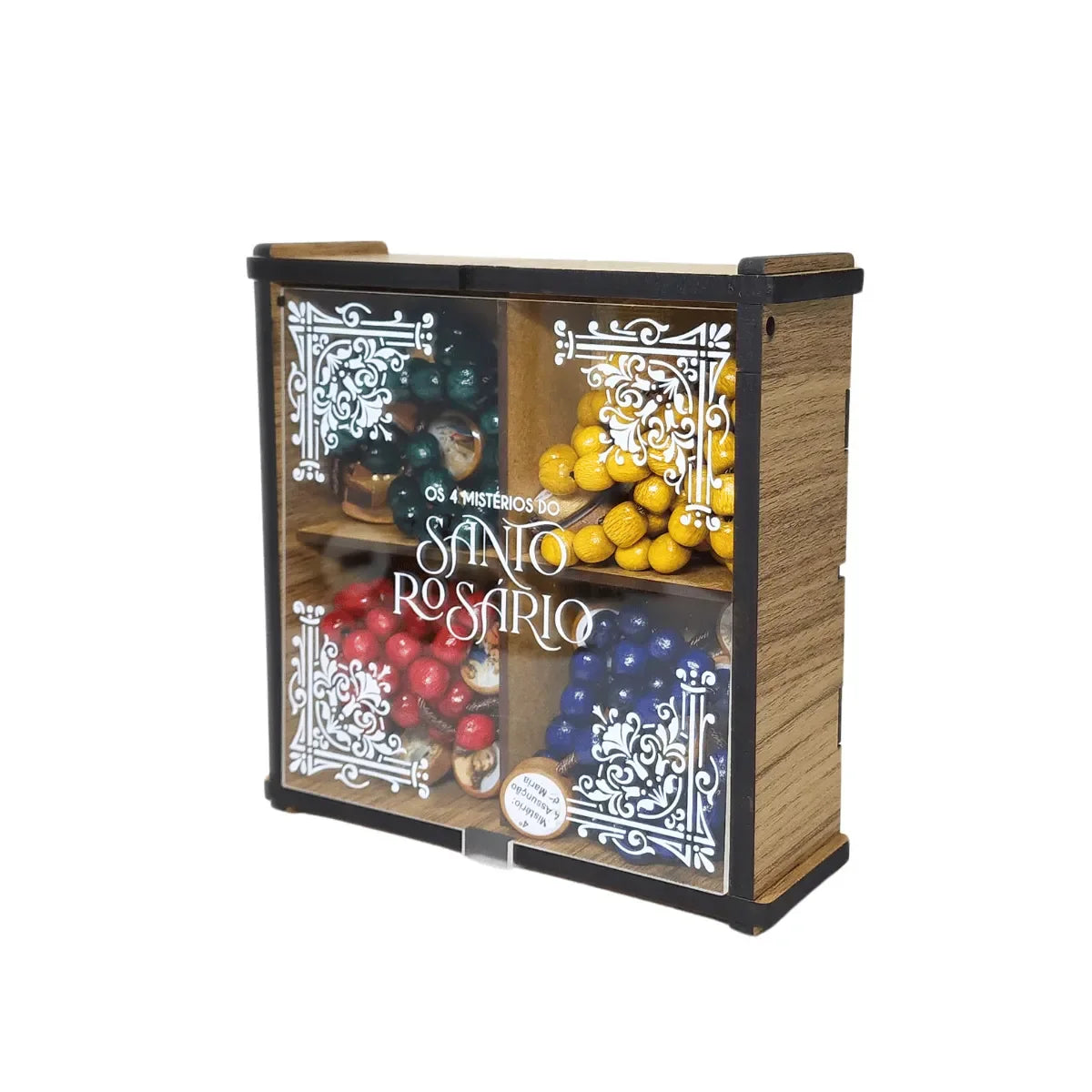 Combo Rosário em 4 Terços Coloridos com Mistérios com Caixa em MDF - Santa Arte