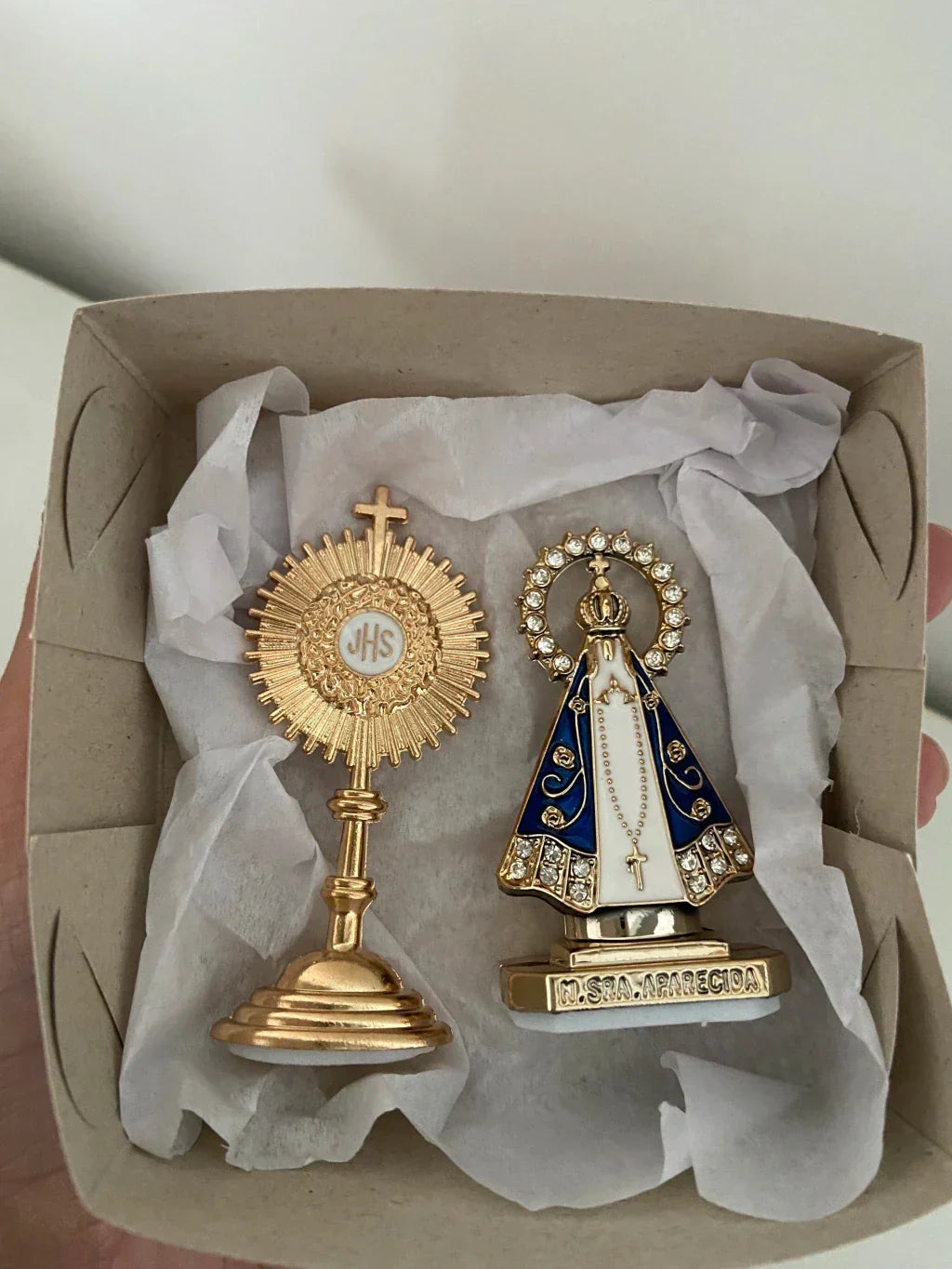 Kit - Ostensório de mesa + imagem auto colante de Nossa Senhora Aparecida