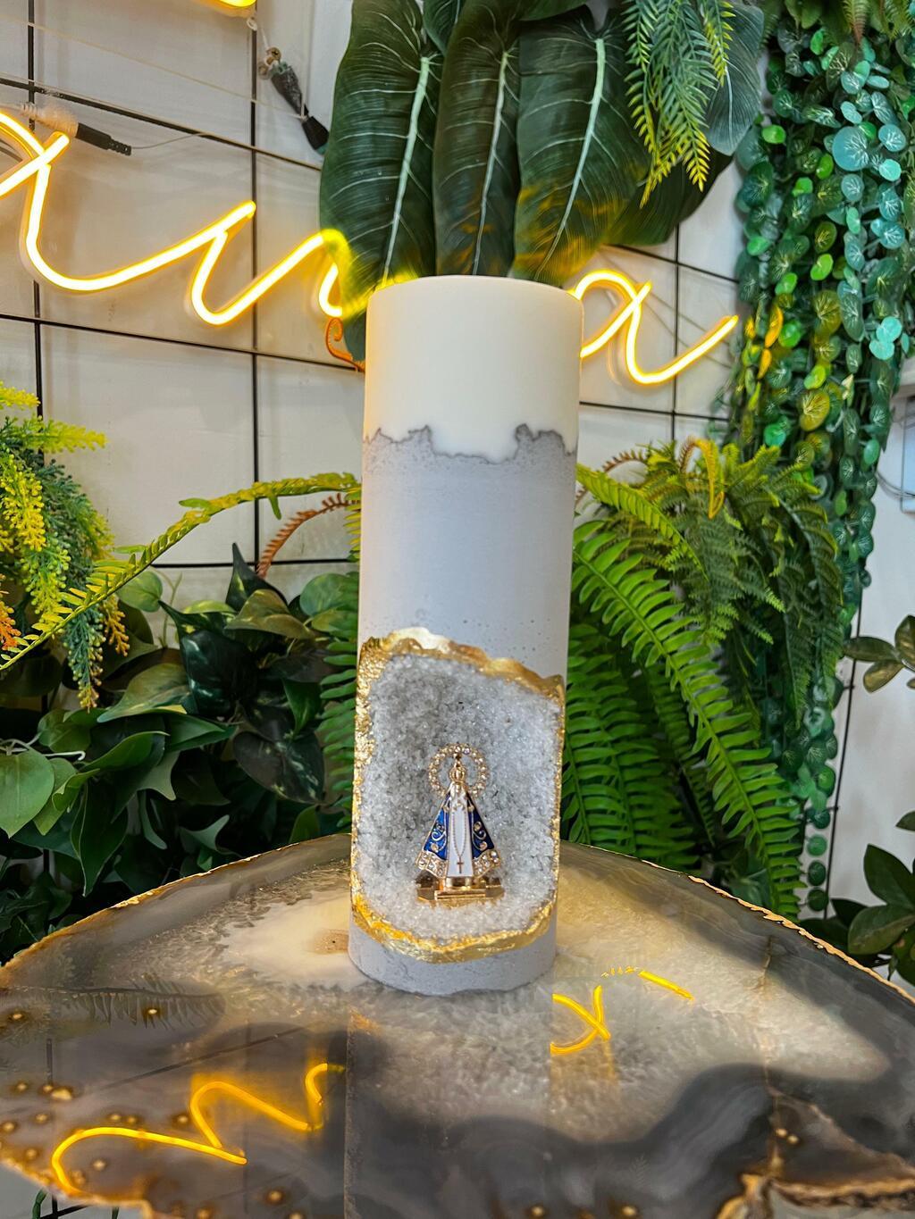 Kit Vela Oratório Slim N.S. Aparecida + Face de Jesus Cristo em 3D + Dezena do Espirito Santo