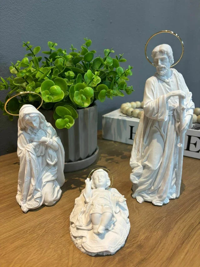 Altar Casa Da Promessa 4 Peças em Pó de Mármore com Resplendor Dourado