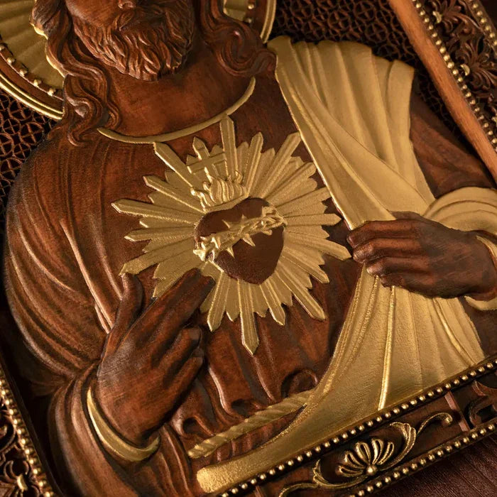 Quadro Sagrado Coração de Jesus em Madeira - Santa Arte